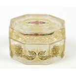 Continental glass pot and cover decorated with flowers, 9.5cm wide