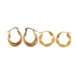 Two pairs 9ct gold earrings, the largest 2.2cm high, total 3.0g