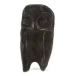 Manner of Gertrude Hermes, Modernist patinated bronze owl plaque, 20.5cm high