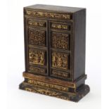 Chinese black lacquered and gilded altar shrine cabinet profusely carved with flowers, 44cm H x 34.