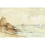 Anthony Pearce - Coastal scene, watercolour, mounted, framed and glazed, 22cm x 14.5cm excluding the
