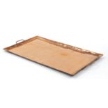 John Pearson, Arts & Crafts rectangular planished copper tray with twin handles, impressed marks