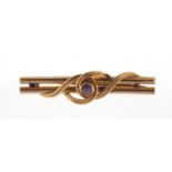 9ct gold amethyst bar brooch, 4.2cm wide, 2.4g