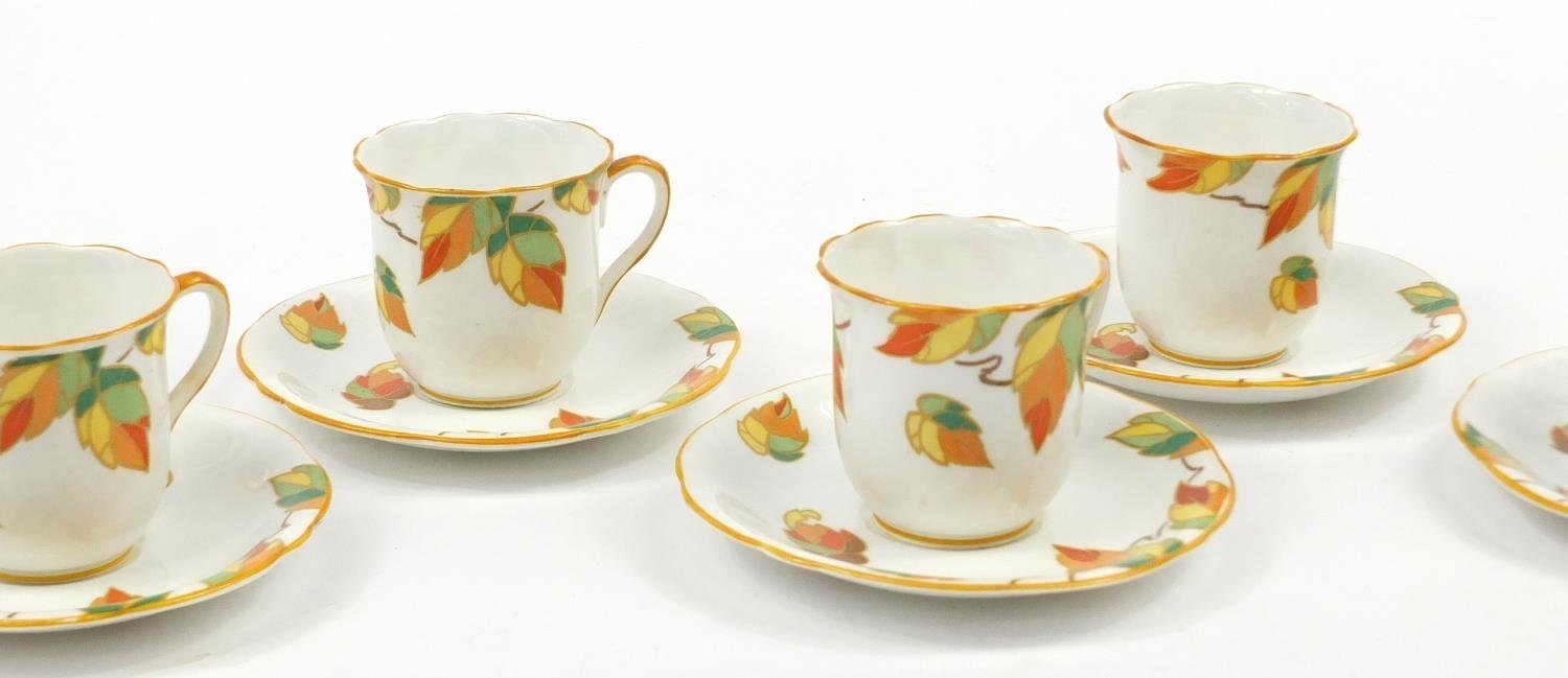 Foley china, set of six Art Deco Autumn leaf cups and saucers, each saucer 12cm in diameter - Image 5 of 18