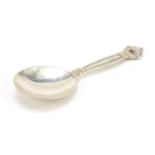 Johan Rohde for Georg Jensen, Danish silver acorn pattern caddy spoon, London import marks 1928,