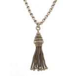 Silver Belcher link necklace with tassel, 42cm in length, 13.4g