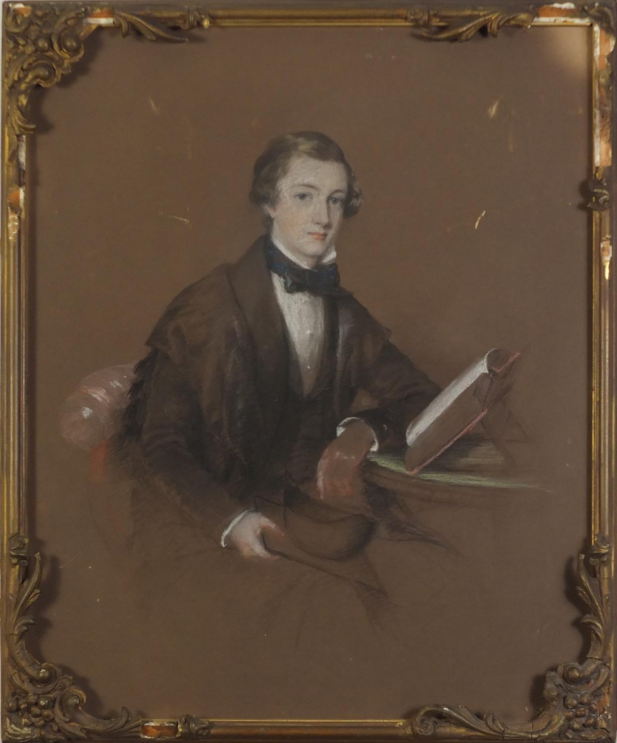 Portrait of a young gentleman, 19th century coloured chalks, framed, 56cm x 45.5cm excluding the - Image 2 of 3