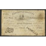 19th century Newcastle upon Tyne five pound bank note with cancellation stamp, no 8151, dated 1840