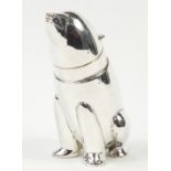 Art Deco design silver plated cocktail shaker in the form of a seated polar bear, 26.5cm high