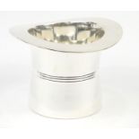 Silver plated Champagne ice bucket in the form of a top hat, 17.5cm high x 23.5cm wide
