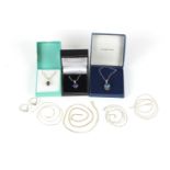 Silver jewellery including three pendants set with semi precious stones, necklaces and rings, 30.0g