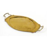 Joseph Sankey & Sons, Arts & Crafts planished brass tray with twin handles, 59.5cm wide