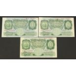 Three 1930's Bank of England one pound notes, each Chief Cashier B G Catterns, serial numbers M17