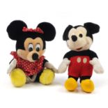 Two 1980's Walt Disney Company Mickey and Minnie Mouse teddy bears, the largest 38cm high