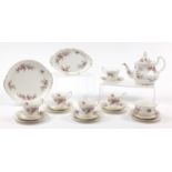 Royal Albert Lavender Rose teaware including teapot, the largest 25cm in length