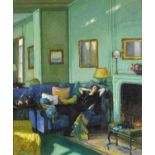 Manner of Sir John Lavery - Female in an interior, oil on board, framed, 60cm x 49cm excluding the