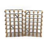 Two pine and metal wine racks, the largest 63.5cm H x 44cm W x 23cm D