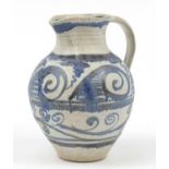 Scott Marshall, large studio pottery jug hand painted with stylised swirls, 27cm high