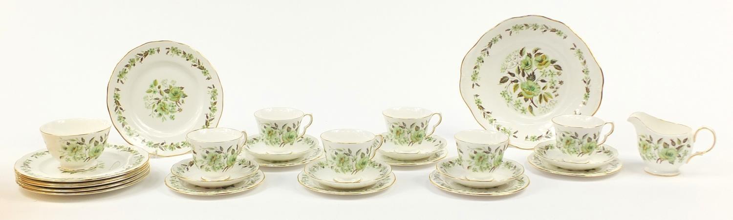 Colclough six place tea service decorated with flowers, each cup 7cm high