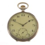 Gentlemen's silver open face pocket watch, housed in a R Townsend tooled leather box, 48mm in