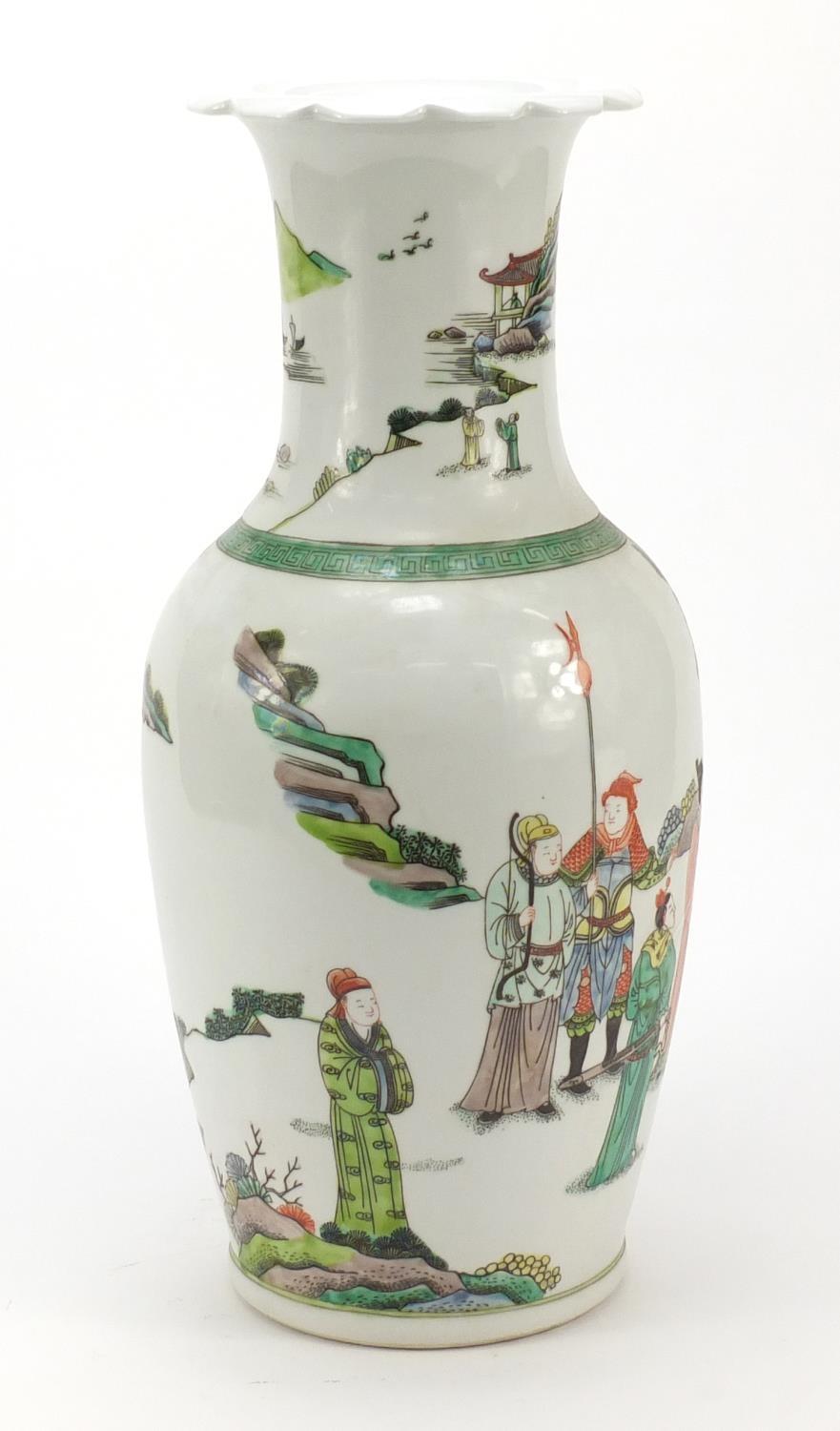 Large Chinese porcelain vase hand painted in the famille verte palette with an Emperor and - Image 5 of 9