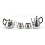 Eric Clements for Bramah, vintage stainless steel four piece tea service, the largest 17cm high