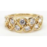 14ct gold cubic zirconia weave design ring, size N, 3.4g
