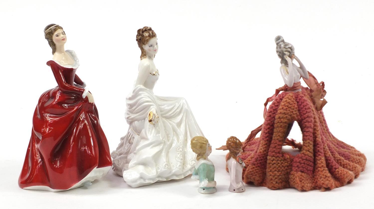 Three German half pin dolls, Royal Worcester figurine and a Royal Doulton figurine with box, the - Image 5 of 10