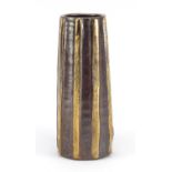Studio pottery vase with gilt stripes, impressed M, 28cm high