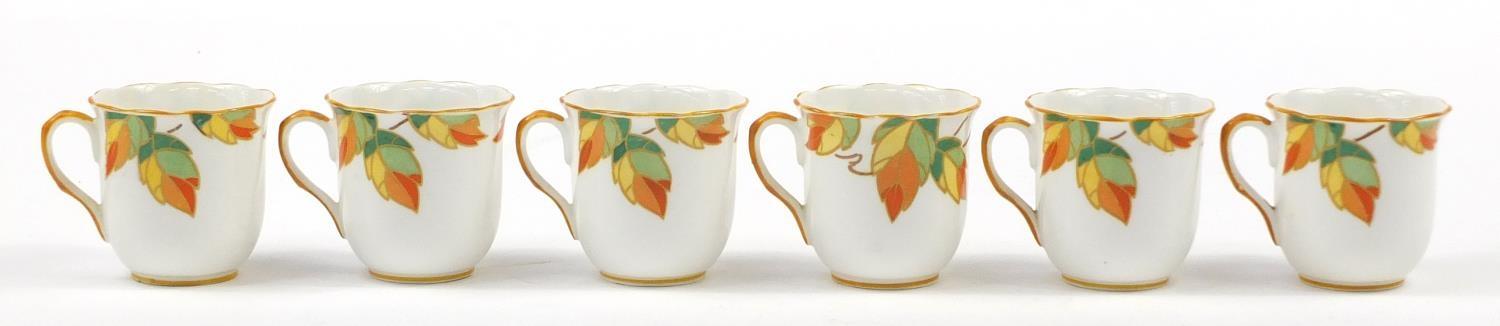 Foley china, set of six Art Deco Autumn leaf cups and saucers, each saucer 12cm in diameter - Image 12 of 18