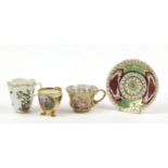 Continental porcelain including a hand painted Augustus Rex cup and a Vienna style cup with paw feet