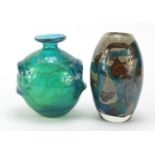 Mdina, Two glass vases including a pulled ear example, one with paper label, the largest 15.5cm high