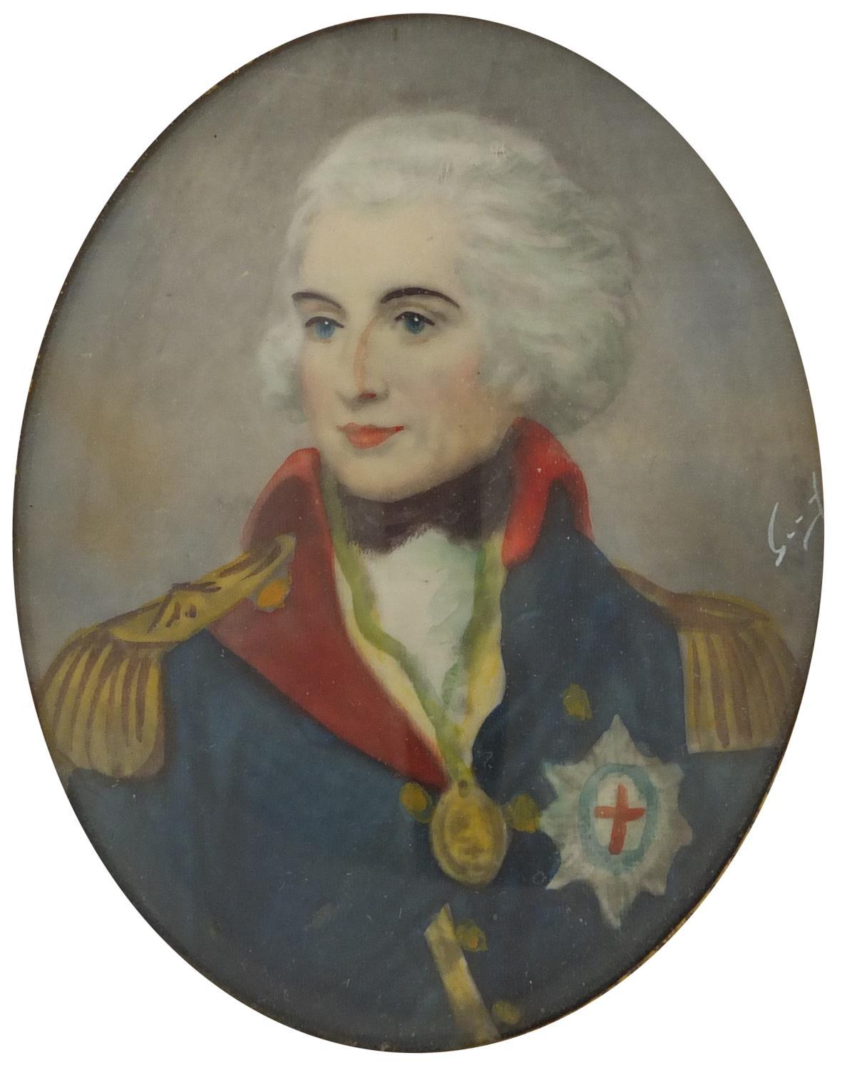 Naval interest oval portrait miniature of Nelson housed in a sectional frame, the miniature 8cm x - Image 2 of 4