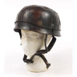 German military interest Paratrooper type tin helmet with decal and leather liner