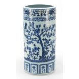 Chinese blue and white porcelain stick stand hand painted with flowers, 42cm high
