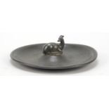 Just Andersen, Danish pewter dish surmounted with a stylised deer, numbered 1045, 18cm in diameter