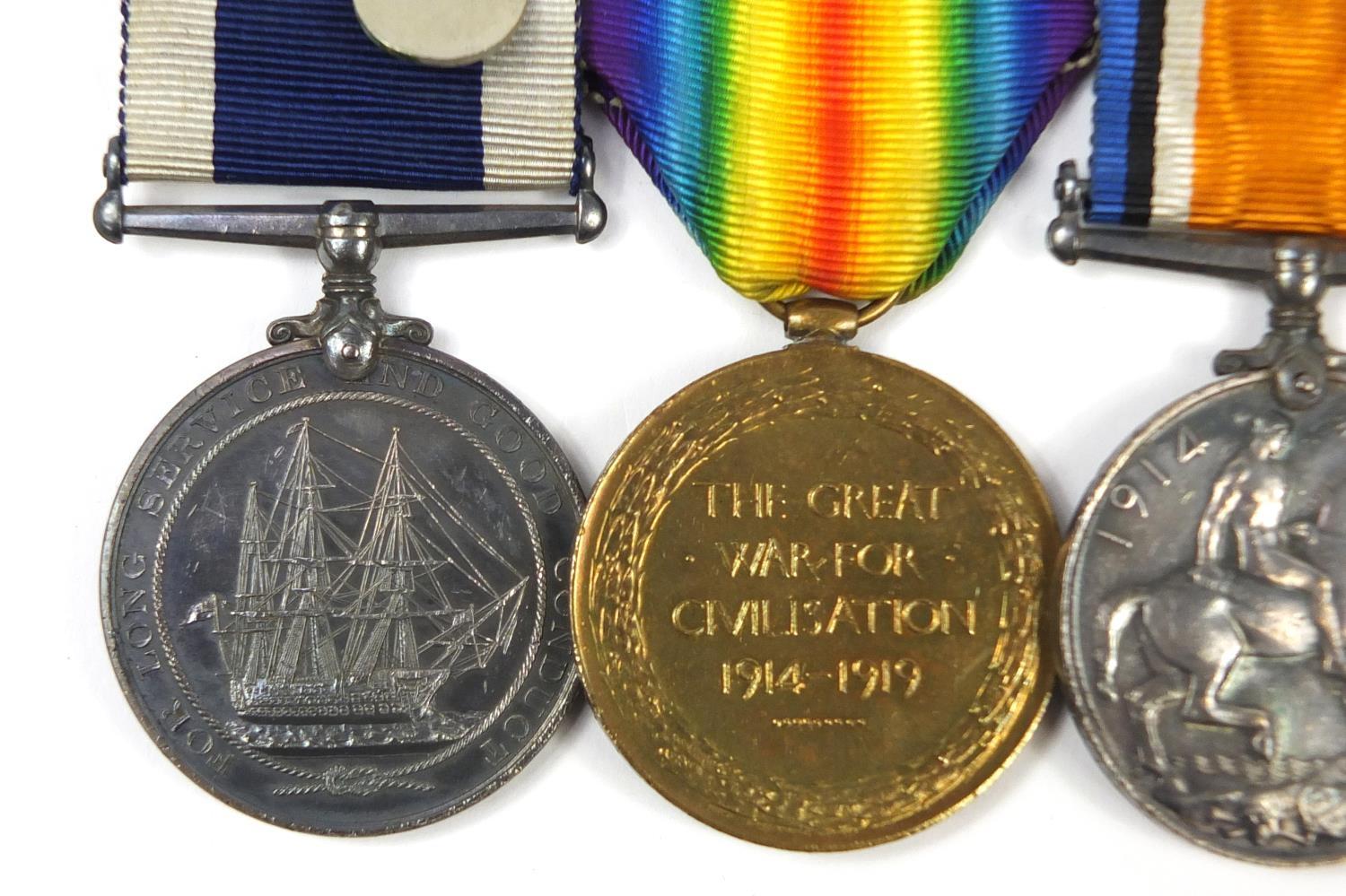 British military World War I naval four medal group comprising a trio awarded to CH.20821.PTE.G. - Image 9 of 11