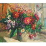 After Dorothea Sharp - Summer flowers, Modern British oil on board, inscribed verso, framed, 59.