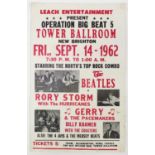 1960's Tower Ballroom Rock & Roll poster featuring the Beatles, 55.5cm x 36cm