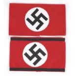 Two German military interest arm bands, each 20cm wide