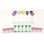 Bohemian glassware including colourful flashed cut examples, the largest each 14.5cm high