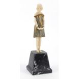 Demetre H Chiparus, Innocence, Art Deco bronze and ivory figurine raised on a marble plinth base,