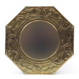 Keswick School of Industrial Arts, Arts & Crafts octagonal brass mirror embossed with stylised