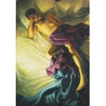 Tina Pratt - Sleeping nude male, oil on canvas, unframed, 66.5cm x 46cm