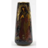 Continental Art Nouveau pottery vase hand painted with stylised figure and flowers, 36cm high