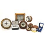 Barometers, watches and a compass including an Art Deco example with a thermometer and Rotary, the