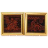 Edward Hammond for Minton, pair of Arts & Crafts pottery tiles from The Musicians series, framed,