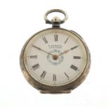 H Samuel, ladies silver pocket watch with enamel dial, housed in a fitted case, 40mm in diameter