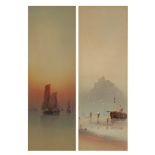 Garman Morris - St Michaels Mount Normandy and sunset, pair of mixed medias with watercolour,