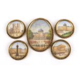 Five 19th century Grand Tour ivory plaques including Nelson's Column and Reims Cathedral, each
